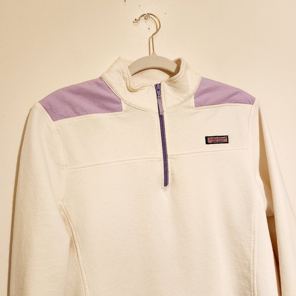 Vineyard Vines | Women's Ivory & Purple Quarter Zipper Shep Sweatshirt (Size XL) - Picture 3 of 16